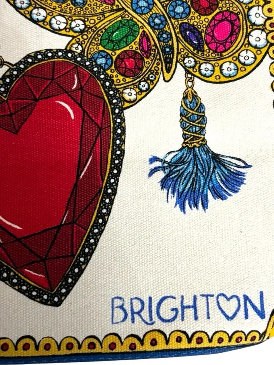 Brighton Glimmering Love Tote Canvas Bag Blue Multi Heart Charm Print NWT: - Picture 7 of 10
